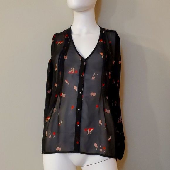 Pins and Needles sheer blouse, S, black and red, button down, great shape - Picture 1 of 8